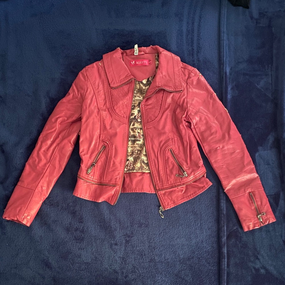 Salmon Faux leather jacket